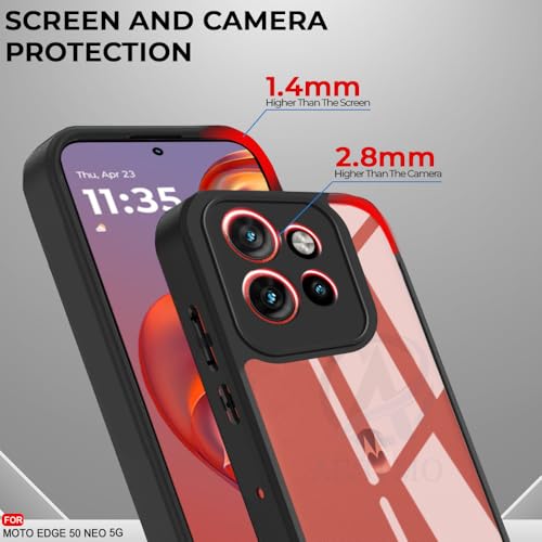 Image of AESTMO Motorola Moto Edge 50 Neo 5G Back Cover | 360 Protection | Crystal Clear Hard Back Transparent | Bumper Case for Motorola Moto Edge 50 Neo 5G (PC+TPU, Black Bumper)