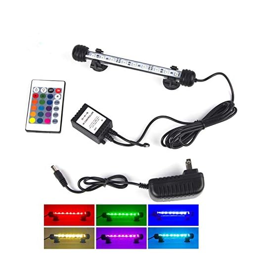 LED Aquarium Light, Underwater Fish Tank Lights RGB Waterproof Color Changing Adjustable Memory Submersible Remote Control Sucker Hang Lights Background Decor Waterfall Lights 7.5"