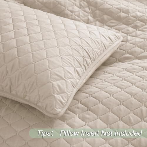 Exclusivo Mezcla Reversible King Size Quilt Bedding Set with Pillow Shams, Lightweight Quilts King Size, Soft Bedspreads Bed Coverlets for All Seasons - (Brich Beige, 104"x96")