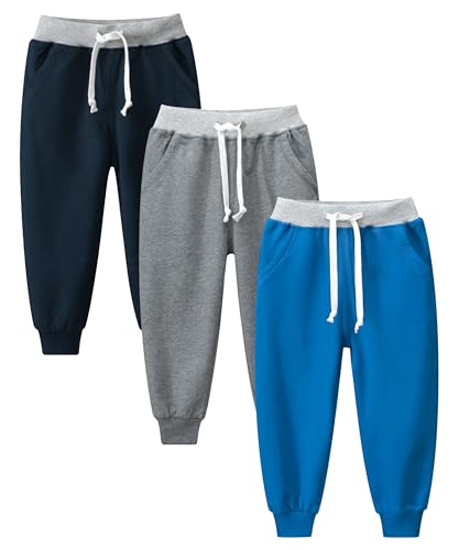 GFQLONG 3 Pack Toddler Boys Sweatpants Kids Active Jogger Pants with Pocket Drawstring