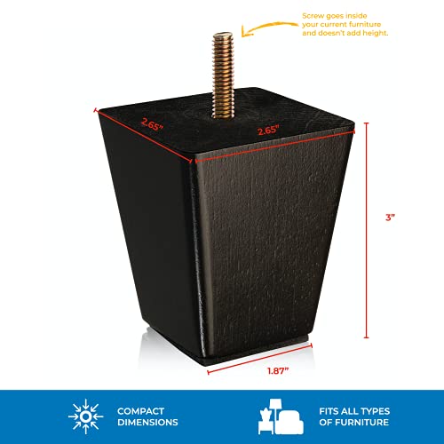 Wood Furniture Legs 3 Inch - Sofa Legs Set Of 4 Square Couch Legs - Espresso Tapered Feet Replacement For Legs For Furniture Or Diy Projects- Sofa Legs, Chair, Ottoman, Stool, Coffee Table, Bed, Etc. #TOP2