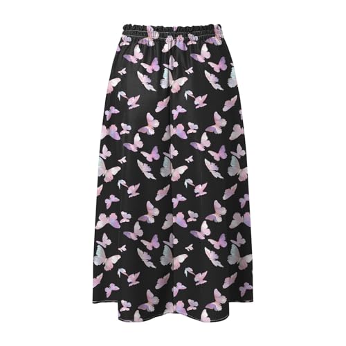 Rvidbe Long Skirts for Women - Floral Butterfly Printed Drawstring High Waited Pleat Skirt Fall Casual Vacation A Line Skirts3