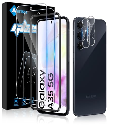 Aerku Schutzfolie für Samsung Galaxy A35 5G für Panzerglas, 2 Stück 9H Festigkeit Folie & 2 Stück Ultra-Klar Kameraschutz, 0.33mm Anti-Kratzen Bildschirmschutz, Anti-Bläschen Schutzglas