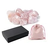 200 g de pierres de quartz rose brutes, cristaux de qualité supérieure, naturelles, pierres de guérison, lithothérapie et Reiki, avec 1 coffret cadeau noir et 1 pochette en velours rose.