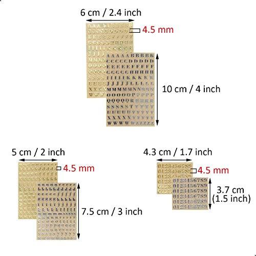 image for Kqcibz 6 Sheets Small 0.18 Inch Alphabet Number Stickers Glitter Alloy