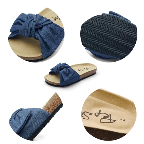 Image of PepStep Slide Sandals for Women or Ladies Dressy Summer Casual, Cute Bow Tie Knot On Top Strap, Comfy Slip On Cork Foot Bed