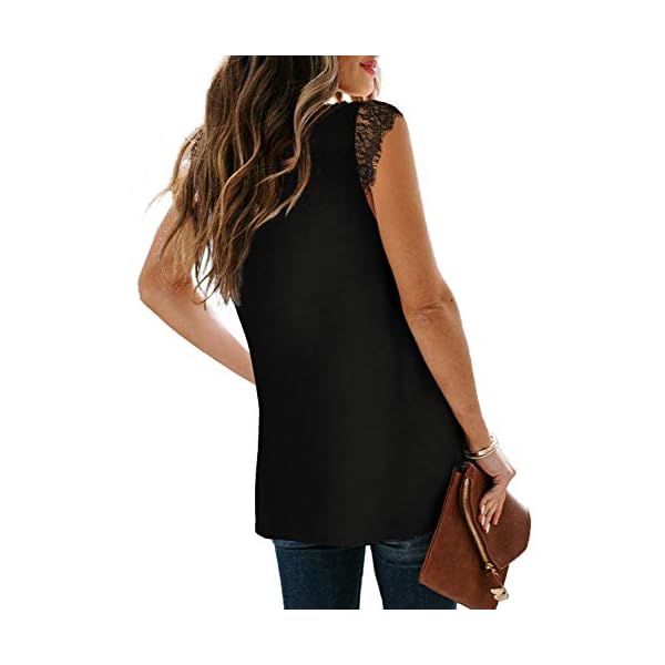 XIEERDUO-Womens-V-Neck-Lace-Tank-Tops-Summer-Casual-Sleeveless-Shirts-Side-Split Womens Lace Tank Tops Cute Summer Boho Tops Comfy Flowy Cute Fashion Black L