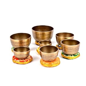 Tibetaanse set van 7 chakra meditatie klankschaal voor genezend gebed, yoga met mallet en kussen (TH-SING-1078SET7)