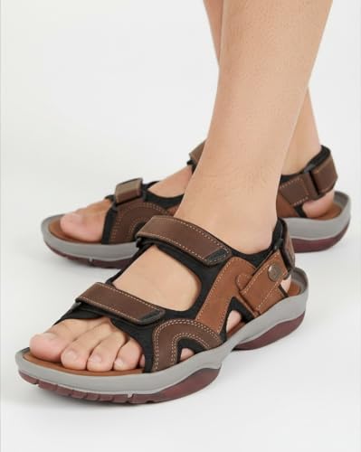 Image of Prolific Men's Casual Outdoor Sandals | Lightweight Comfort Sandals with Cushioned Sole | Durable Anti-Skid Velcro Strap Floaters for Men | Outdoor & Dailywear