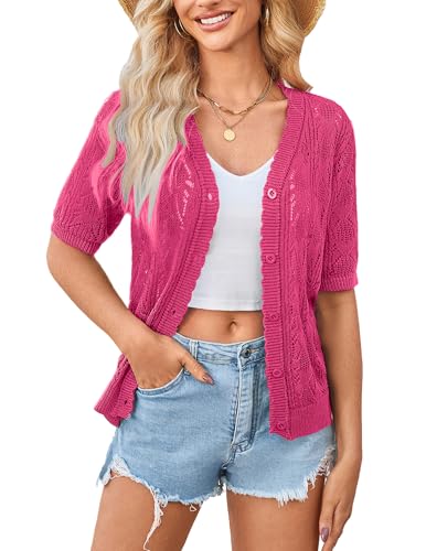 Yekaty Women Short Sleeve Summer Crochet Cardigan Cropped Button Sweater Lightweight Shrug for Dress 2025