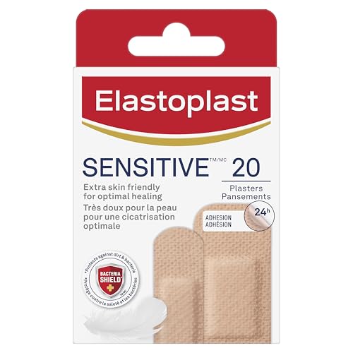 Elastoplast Lot de 20 pansements hypoallergéniques pour un retrait sans douleur, pansements en tissu doux et respirant