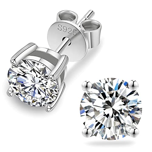 KRKCLIFE Moissanite Stud Earrings for Women Men, 0.6-3CT 14K Gold Plated S925 Sterling Silver Hypoallergenic, Birthday Gifts for Her Him Wife Mom, D Color VVS1 Lab Created Jewelry for Anniversary
