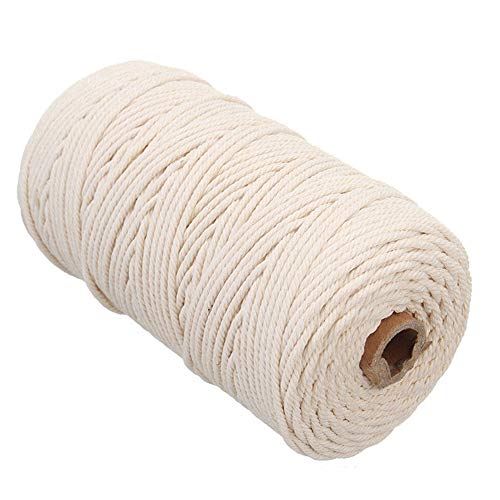 Behavetw Cuerda Trenzada de algodón Natural de 3 mm x 200 m para Colgar en la Pared, para Colgar Plantas, Manualidades, Tejer, Beige, Tamaño Libre Cover