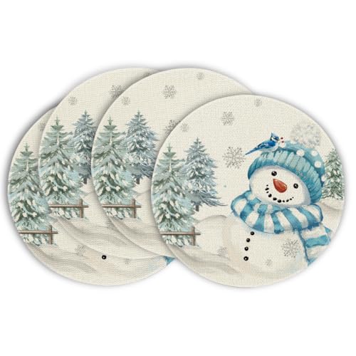 Artoid Mode Blau Schneemann Weihnachten Runde Platzsets 4er Set, 37cm...