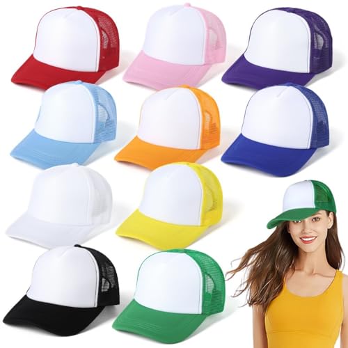 10 Stück leere Trucker-Mützen mit Sublimationsdruck, bequeme Trucker, 10 Farben
