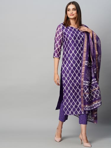 Image of ANNI DESIGNER Women's Cotton Blend Kurta with Pant & Dupatta
