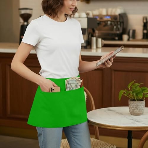 Image of BOHARERS Waist Apron with 3 Pockets 3 Pack - Green Waitress Server Short Apron