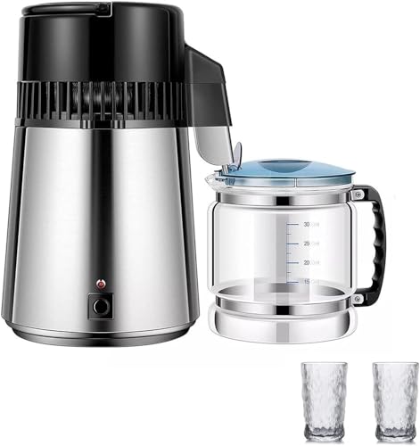 Water Distiller Countertop Water Distiller Filter Machine 4L Brushed 304 Stainless Steel Home Countertop Distiller Water Machine Listed Distilled Water Maker Distill Purifier to Make Clean Water