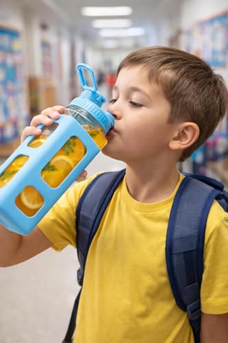 Image of Morecare Water Bottle With Straw & Sticker,Kawaii Bear Water Bottle,Large Sport Plastic Portable Square Drinking Bottle For Girl,Cute Juice Tea Water Cups 900ml Blue (pack of-1)