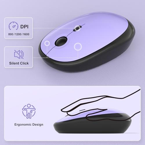 Image of Wireless Keyboard Mouse Combo - Lovely Blackpurple-Gradient Rainbow Full-Sized Typewriter Colorful Keyboards, Round Keycap Plug Play Retro Cute Keyboards for Windows, Laptop, PC, Desktop, Computer