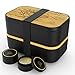 UMAMI Lunch Box, Cadeau Idéal Homme/Femme, Tout Inclus : 4 Couverts En Bois & 1 Pot À Sauce (Vissable), Boîte Bento Japonaise Hermétique 2 Étages, Micro-ondes & Lave-vaisselle, Zéro Déchet, Sans BPA