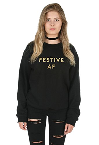 Sanfran - Festive AF Gold Top Christmas Xmas Funny Gift Jumper Sweater - Medium/Black