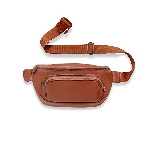 Image of Kibou Vegan Premium Leather Fanny Pack Diaper Bag With Detachable Compact Changing Pad & Baby Wipes Storage - Wear as Belt Bag, on Waist, or Crossbody (Brown)