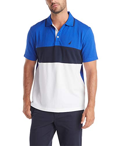 Nautica Men's Short Sleeve 100% Cotton Pique Color Block Polo Shirt, Bright Cobalt, XX-Large