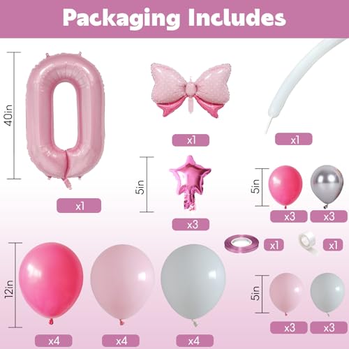 Image of 40 Inch Pink Number 0 Balloon Tower Birthday Decorations for Girls Women