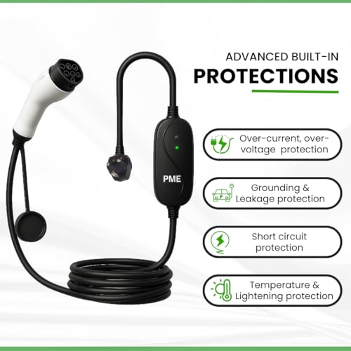 Image of 3.6kW Portable EV Charger - Type 2 Charging Gun, IP66 Waterproof, 5m Cable, 25A Plug, Built-in Safety Protections