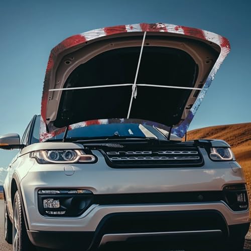Image of American Flag Bald Eagle Custom Design Car Hood Cover 59x39 Inch Car Hood Wrap Blankets Waterproof Stretchable Automotive Hoods Flag for Compact SUV Sedans Trucks