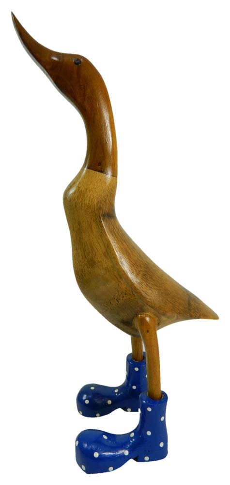 Bamboo Duck with Dark Blue Wellington Boots, Approx. H40cm - Quirky Wooden Ornaments for Indoor & Outdoor Use - Cute Room Decor & Fun Animal Themed Gift Idea - Unique Garden & Home Sculpture