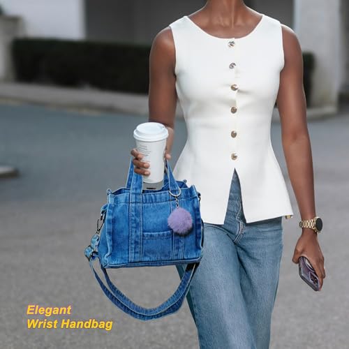 Image of SoonerCozer Crossbody Denim Purse Fashion Small Hobo Bag Stylish Handbag Tote Bag for Women