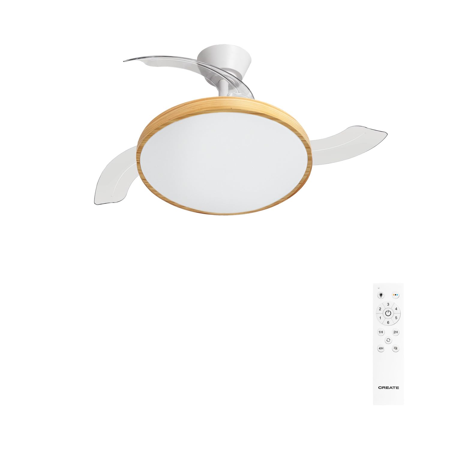 CREATE / WIND CLEAR STUDIO M/Ceiling fan with white light and light wood with control/40W, Timer, Ø 108 cm, retractable blades, 3 light temperatures, summer-winter function