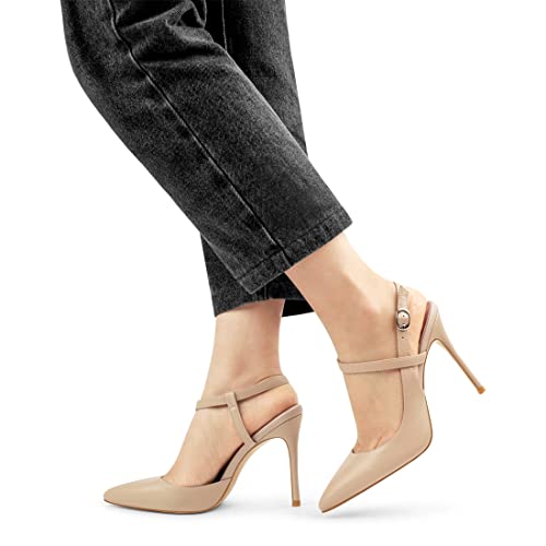 COLETER Women's Slingback Pumps 4IN Buckle Ankle Strap Sandals Closed Pointed Toe Office Work Wedding Shoes2