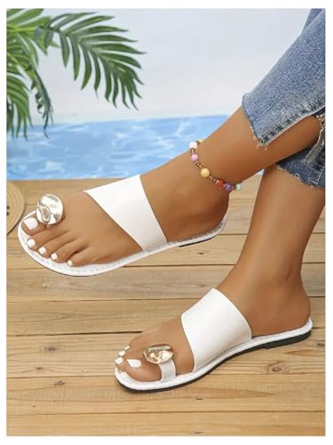 GORGLITTER Women's Dressy Flip Flops Toe Ring Sandals Strappy Slip On Thong Slide Sandals Vacation Wedding Sandals3