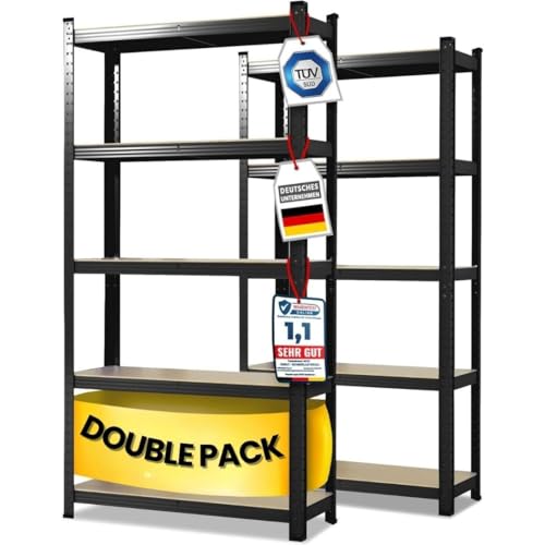 Floordirekt - Ensemble de 2 étagères robustes, Noir, 200 x 120 x 60 cm, Étagères sans boulons, Étagères de cave, Étagères de rangement, Étagères d'atelier, Plan de travail - 5 étagères réglables
