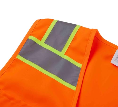 SV6000, ANSI/ISEA Class 2, Surveyor Safety Vest, Reflective w/Yellow binding, Zipper, Pockets, Neon Orange3