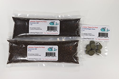 Lakeway Tilapia Pro Pack 10 Tilapia Food - to Raise 10 Tilapia from Fry Stage Up to 6 Inches Long with 7 Ounces of 300, 10 Ounces of 400, and .4 Ounces of Algae Discs