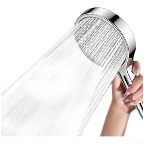 Cabezal de ducha de mano cromado con 4 funciones de pulverización y diseño de panel grande para suministro de agua equilibrada y cambio de modo sensible (plata brillante)