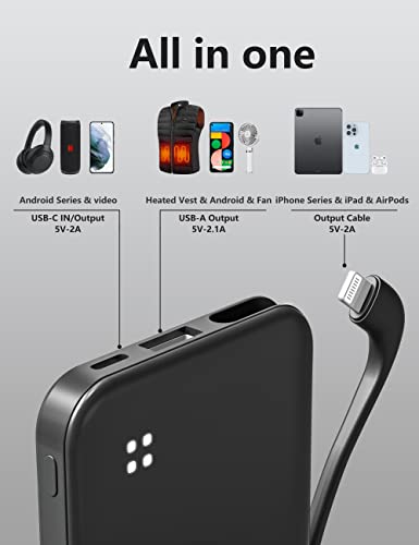 image for miisso 4500mAh Built in Cable Cell Phone External Battery Pack, Portab