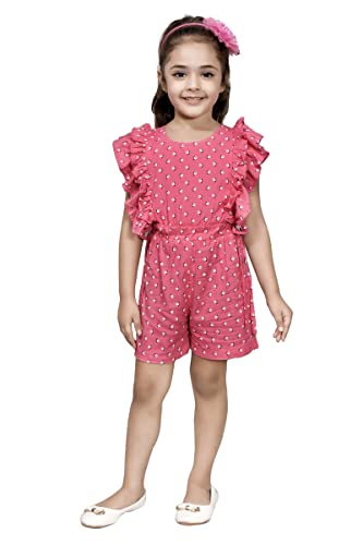 Image of Sky Heights Short Frilled Printed Jumpsuit For Girls