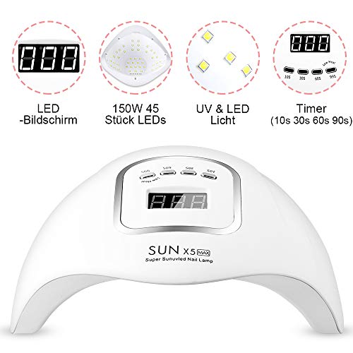 150W Nageltrockner, UV LED Nagellampe für Gelnägel, mit 10/30/60/99s Timer Einstellungen Infrarot Sensor LCD Display… – Bild 4