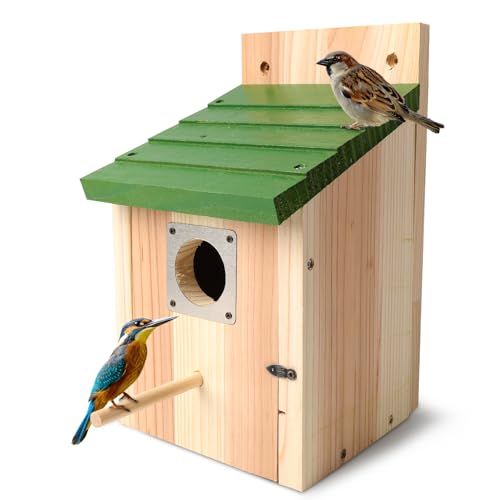 Bird Houses for Outside with Copper Guard, Thicken Cedar Wooden Nesting Box - Fit Bluebird, Finch, Swallow, Wren, Chickadee - Outdoor Garden Country Cottage Decor, Assembly Required