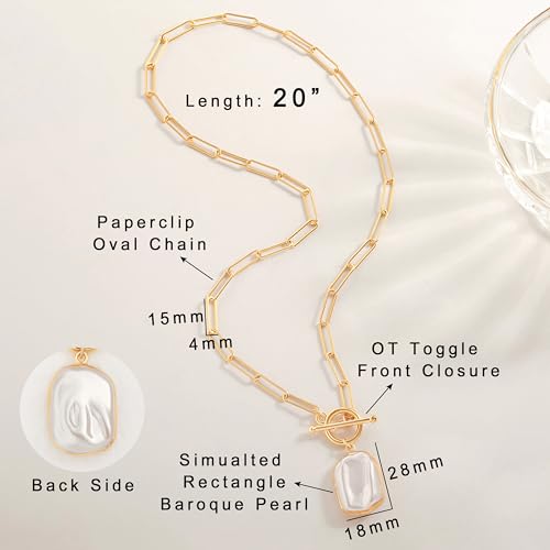 Aobei Pearl 18K Gold Plated Pendant Necklace for Women Dainty Gold Chain Choker Love Heart Disc Coin Pearl Cross Toggle Jewelry4