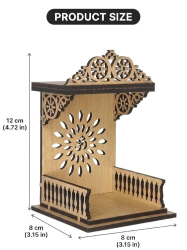 Image of Handcrafted Wooden Car Dashboard Temple, Walnut Finish, Laser-Cut Om Floral Design, MDF Mandir for Car Interior (Classic Ornate Roof Golden Oak Finish)