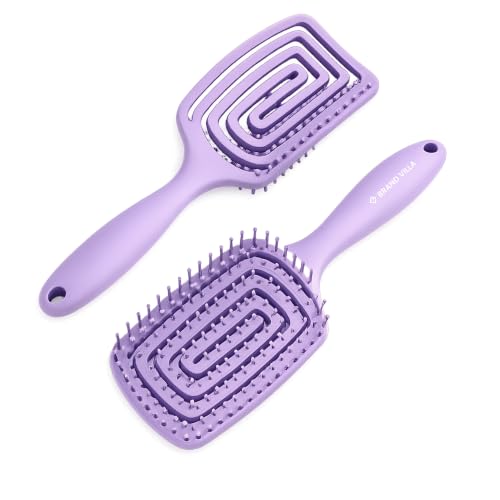 Image of BRAND VILLA Detangling Hair Brush for Women & Men | Anti Hair Fall Comb for Wet & Dry Hair | Flexible Vent Paddle Brush with Scalp Massager | Frizz Control for Curly, Straight, Thick, Long & Wavy Hair (Purple)