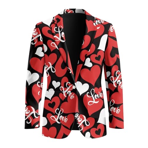 Pwnixequ February 14th Love Print Men's Blazer Lightweight Sport Coat and Blazers Casual One Button with Lining Fabric and Pockets Suit Jackets for Men