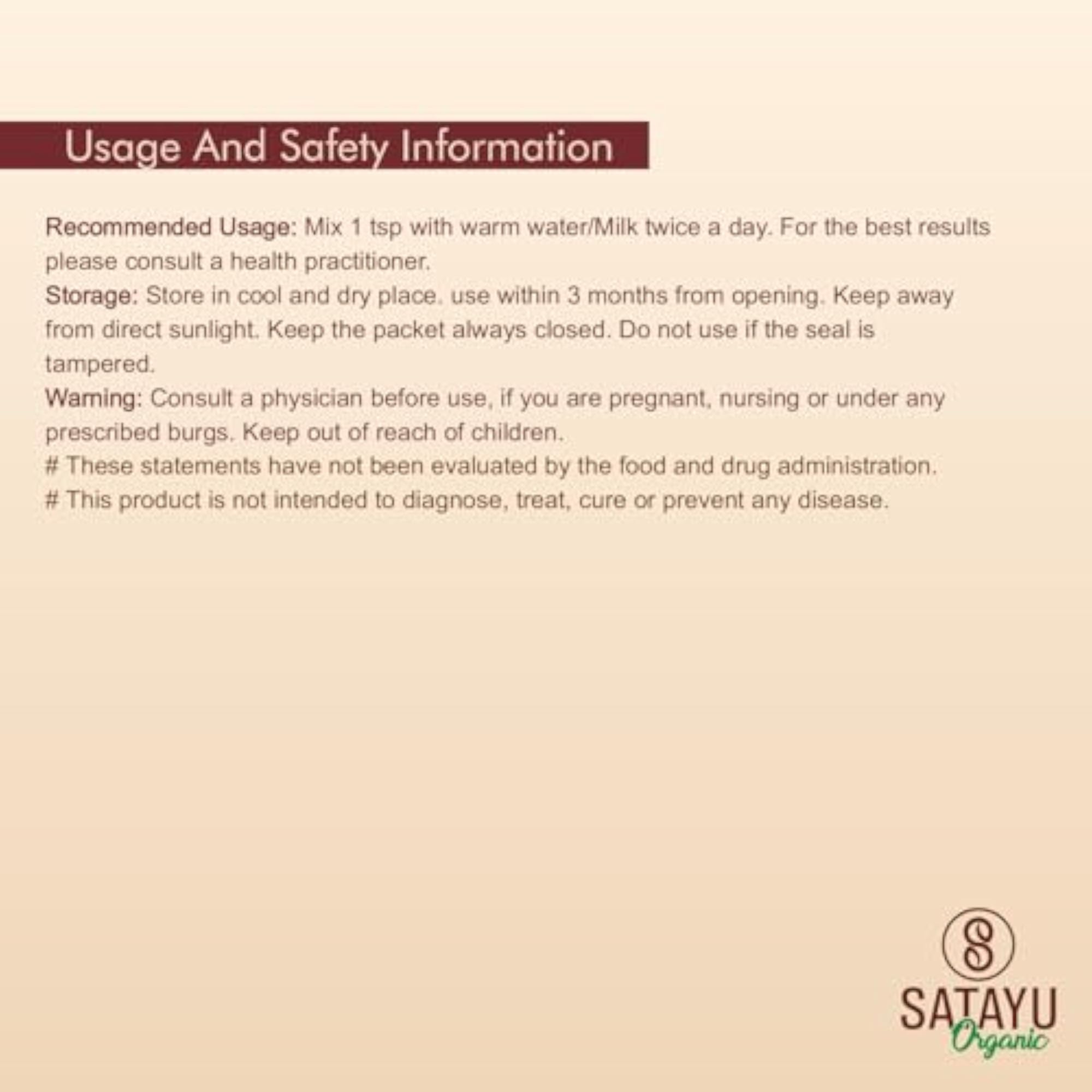 SATAYU ORGANIC Ashwagandha Powder - 250g Root for Stress Relief