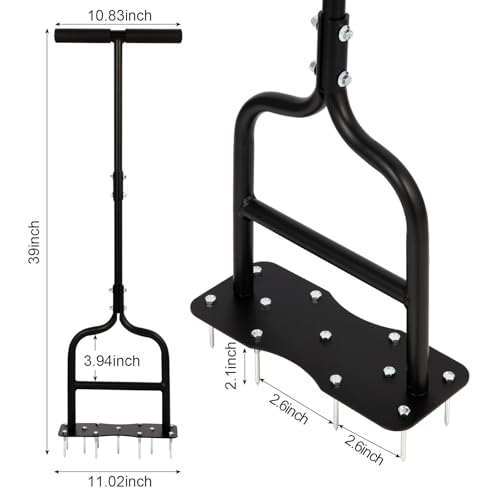sancat Lawn Aerator,Spike Aerator, Heavy Duty Manual Lawn Aerator Tool with 11 Iron Spikes, Grass Aerator Tools for Yard, Lawn Aeration, Height Adjustable Garden Tool, Revives Lawn Health - Image 3